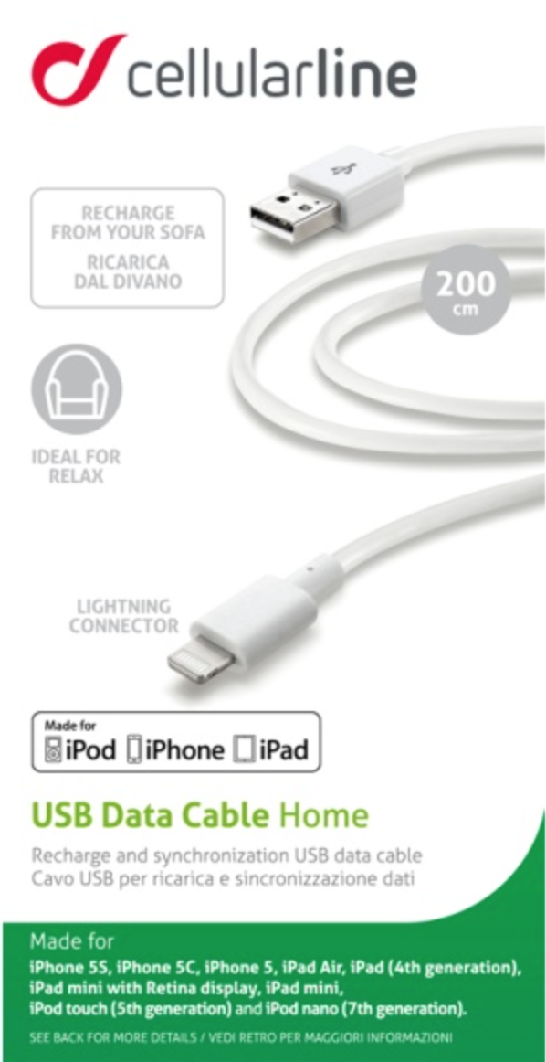 datový kabel pro iphone lightning 2m cellularline 